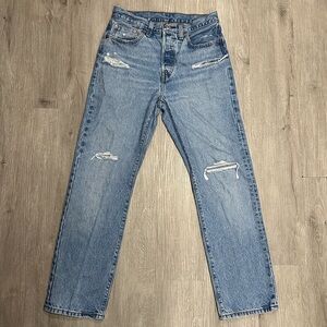 Levi's 501 Light Blue Straight Cropped Distressed Jeans